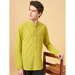 YU by Pantaloons Mandarin Collar Long Sleeves Thread Work Cotton Kurta-picture-21