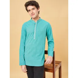 YU by Pantaloons Mandarin Collar Long Sleeves Thread Work Cotton Kurta-picture-11