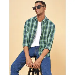 YU by Pantaloons Men Green Slim Fit Tartan Checks Checked Cotton Casual Shirt image 1