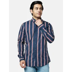 YU by Pantaloons Men Navy Blue Slim Fit Striped Cotton Casual Shirt-picture-28