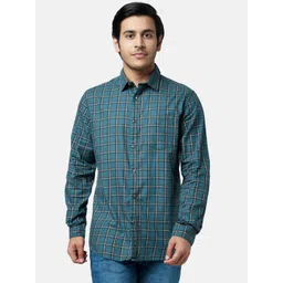 YU by Pantaloons Men Teal Blue Slim Fit Checked Cotton Casual Shirt-picture-12