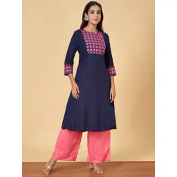 YU by Pantaloons Navy Embroidered A Line Kurta-picture-47