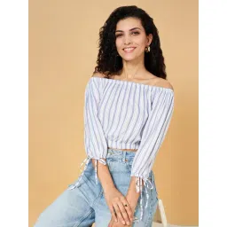 YU by Pantaloons Off-White & Grey Striped Crop Top-picture-34
