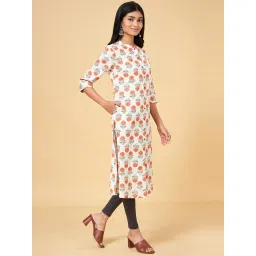 YU by Pantaloons Off-White Cotton Printed A Line Kurta image 3
