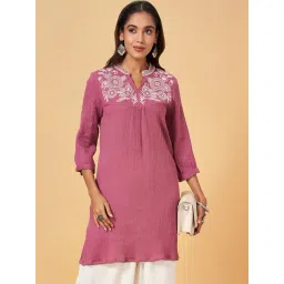 YU by Pantaloons Pink Cotton Embroidered A Line Kurti-picture-13