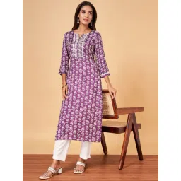 YU by Pantaloons Purple Printed Straight Kurta-picture-34