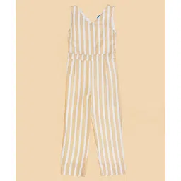 YU by Pantaloons Rayon Sleeveless Striped Jumpsuit - Beige image 4