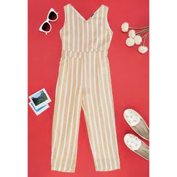 YU by Pantaloons Rayon Sleeveless Striped Jumpsuit - Beige-picture-17