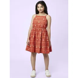 YU by Pantaloons Rust Cotton Printed A-Line Dress-picture-45