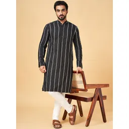 YU by Pantaloons Striped Mandarin Collar Thread Work Straight Kurta-picture-12