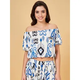 YU by Pantaloons White & Blue Printed Crop Top-picture-20