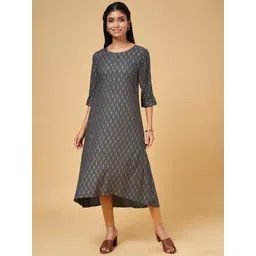 YU by Pantaloons Women Charcoal Geometric Printed Kurta-picture-32
