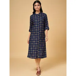 YU by Pantaloons Women Navy Blue Ethnic Motifs Printed Kurta-picture-27