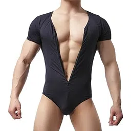 yufeida Mens Suspenders Wrestling Singlet Leotard Thong Bodysuit Jumpsuit Briefs Swimwear (XL, Jumpsuit (Black))-picture-53