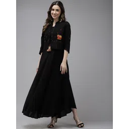 Yufta Black Solid Ethnic A-Line Midi Dress With Jacket-picture-52