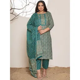 Yufta Ethnic Motifs Printed Regular Pure Cotton Straight Kurta With Trousers & Dupatta-picture-24