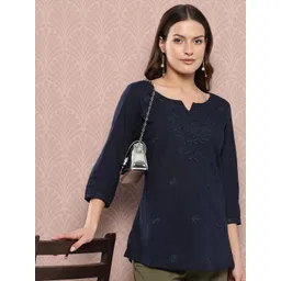 Yufta Floral Chikankari Embroidered Pure Cotton Top-picture-10