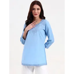 Yufta Floral Embroidered Thread Work Pure Cotton Straight Kurti-picture-11