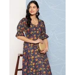 Yufta Floral Printed Puff Sleeves Pure Cotton Anarkali Kurta-picture-14