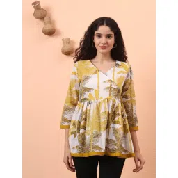 Yufta Mustard Printed Top image 1
