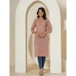 Yufta Purple Cotton Embroidered Straight Kurta-picture-12