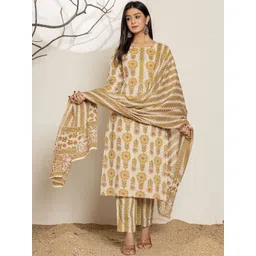 Yufta Round Neck Floral Printed Gotta Patti Pure Cotton Kurta with Trouser & Dupatta-picture-17