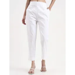 Yufta White Silk Solid Mid Rise Straight Fit Trousers-picture-47