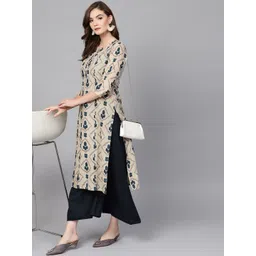 Yufta Women Beige & Blue Printed Kurta with Palazzos-image-37
