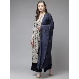 Yufta Women Beige & Navy Blue Printed Pure Cotton Kurta with Palazzos & Dupatta-picture-19