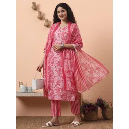 Yufta Women Ethnic Motifs Printed Cotton Kurta with Trousers & Dupatta-image-10