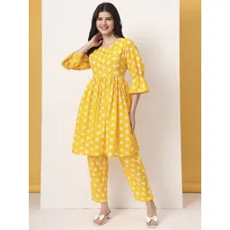 Yufta Women Ethnic Motifs Printed Pleated Pure Cotton Kurta with Trousers-image-15