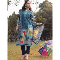 Yufta Women Ethnic Motifs Printed Regular Kurta with Trousers & With Dupatta-image-40