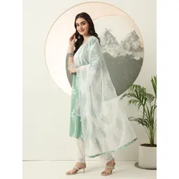 Yufta Women Floral Embroidered Regular Thread Work Pure Cotton Kurta with Trousers & With Dupatta-picture-16