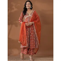 Yufta Women Floral Printed Regular Pure Cotton Kurta with Palazzos & With Dupatta-picture-26