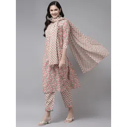 Yufta Women Pink Ethnic Motifs Printed Regular Pure Cotton Kurta with Trousers & Dupatta-image-44