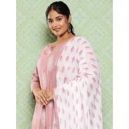 Yufta Women Plus Size Ethnic Motifs Printed Regular Kurta with Trousers & With Dupatta-image-46