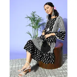 Yufta Women Stunning Black Ethnic Motifs Indie Gal Dress image 1