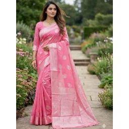 YUGAVEERAA Woven Design Zari Pure Cotton Handloom Banarasi Saree-picture-22