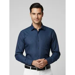 Yugnik Men Smart Slim Fit Textured Spread Collar Cotton Formal Shirt-picture-15