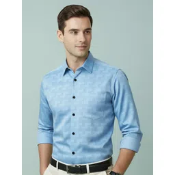 Yugnik Men Smart Slim Fit Textured Spread Collar Cotton Formal Shirt-picture-41
