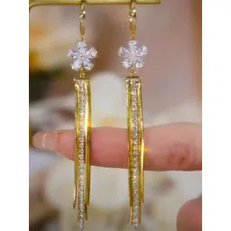 Yugosmile Gold-Plated Crystals Studded Floral Shaped Hoop Earrings-picture-39