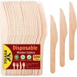 yulails Use and Throw 6.2 inch Knife | Disposable Wooden Table Knife Set-picture-14