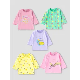 YUV Girls Pack of 5 Graphic Printed Round Neck Pure Cotton T-shirts-picture-37