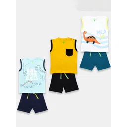 YUV Unisex Kids Pack Of 3 Printed T-shirt With Shorts-picture-44