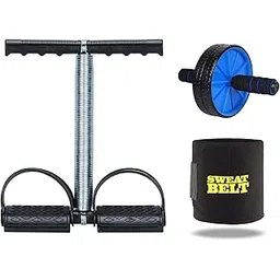 YUVI TRADERS (3 in 1 Single Spring Tummy Trimmer with Double Wheel AB Roller and Sweat Belt Abs Exercise Equipment for Men and Women Fitness (Multicolor), Standard-picture-16