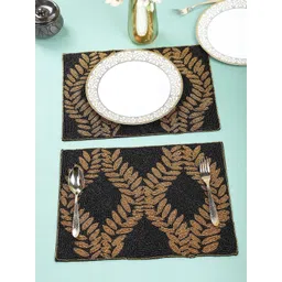YWULY 2 Pcs Black & Beige Embellished Dining Table Beaded Placemats-picture-15