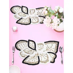 YWULY 2 Pcs White & Black Floral Beaded Table Placemats-picture-25