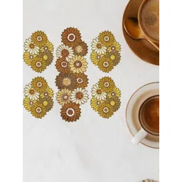 YWULY 5-Pcs Brown & White Floral Embellished Table Linen Set image 1