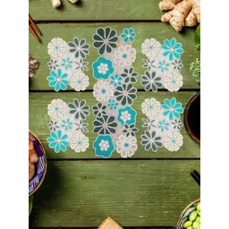 YWULY 5-Pcs White & Blue Embellished Table Linen Set-picture-34