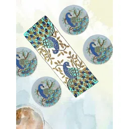 YWULY 5-Pcs White & Blue Peacock Embellished Table Linen Set-picture-35